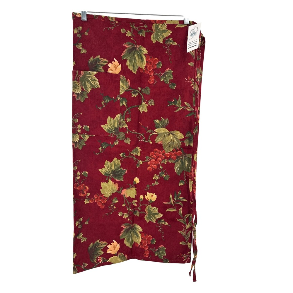 Montague Linens Burgundy Grape Floral Half Apron 100% Cotton Made in USA NWT